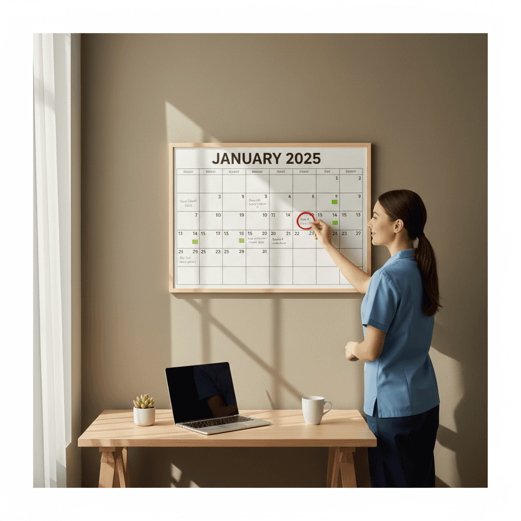 Cleaning professional checking an office calendar