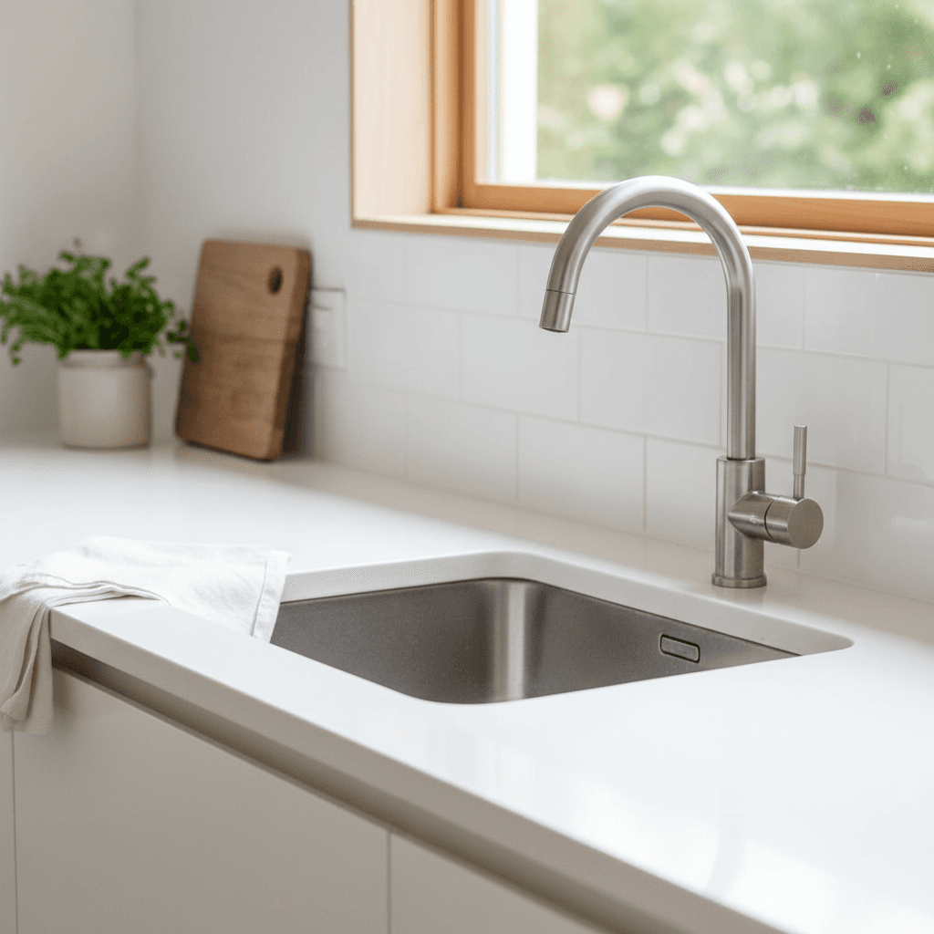 Spotless kitchen counter and sink after a deep clean