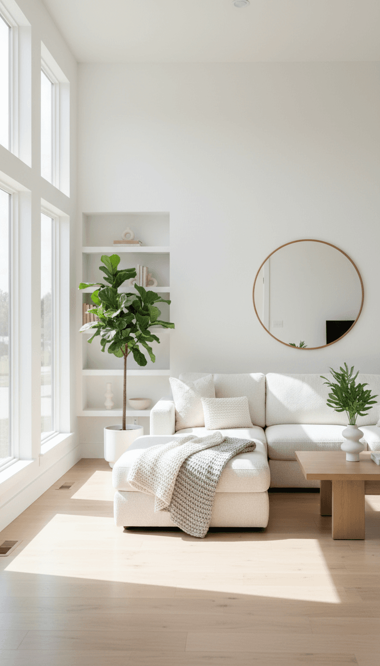 Freshly cleaned and organized living room with eco-friendly products