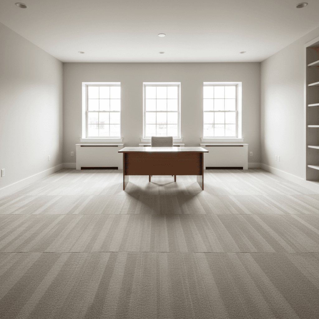 Empty ready-to-use office room with fresh carpet and clean windows