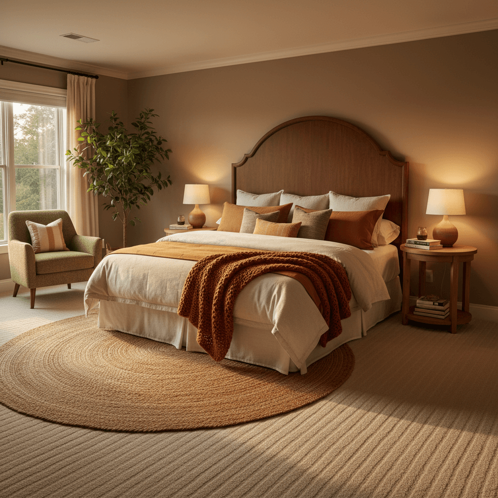 Clean and tidy bedroom with freshly vacuumed floor