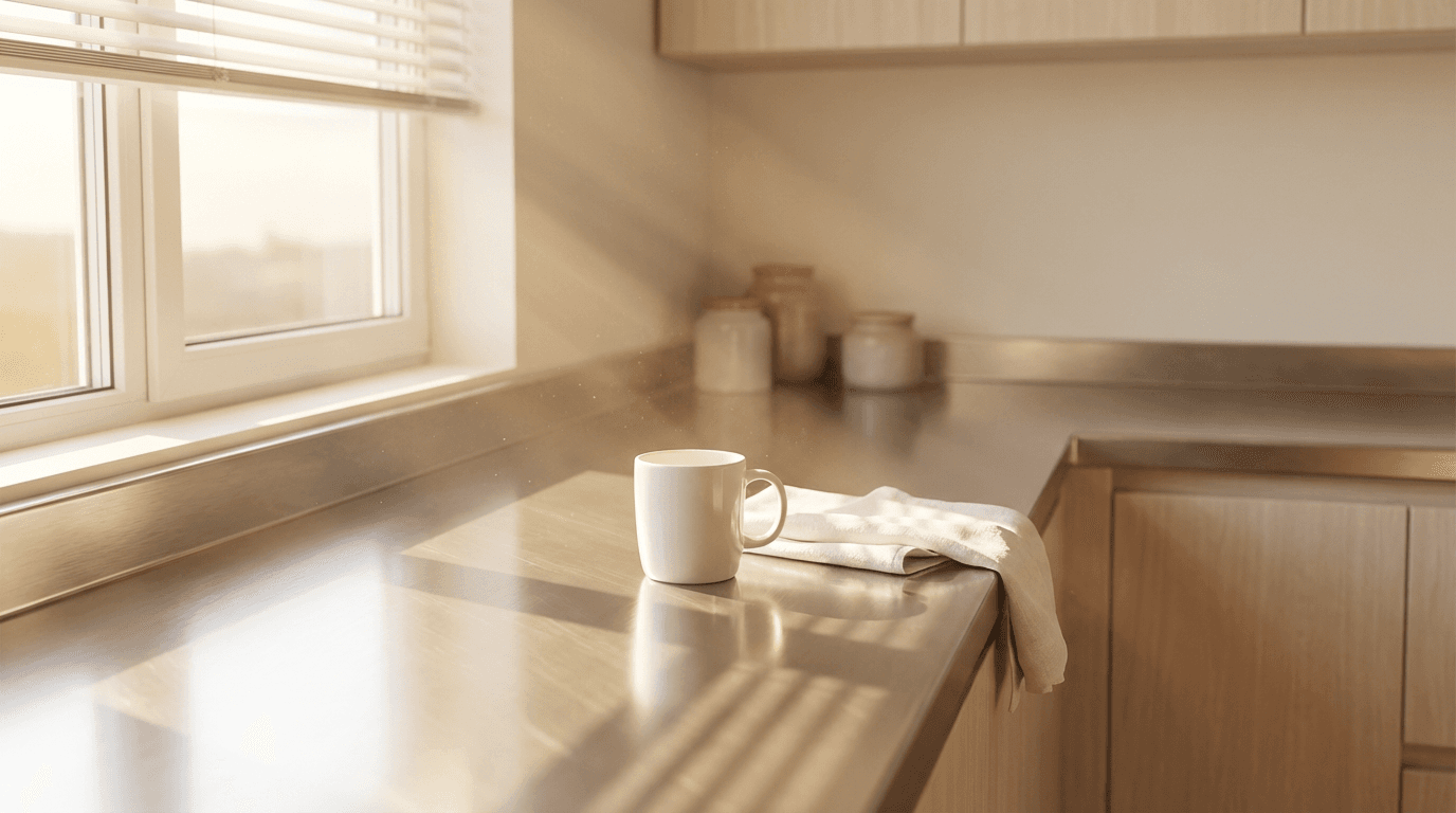 Spotless kitchen with clean sink and countertops