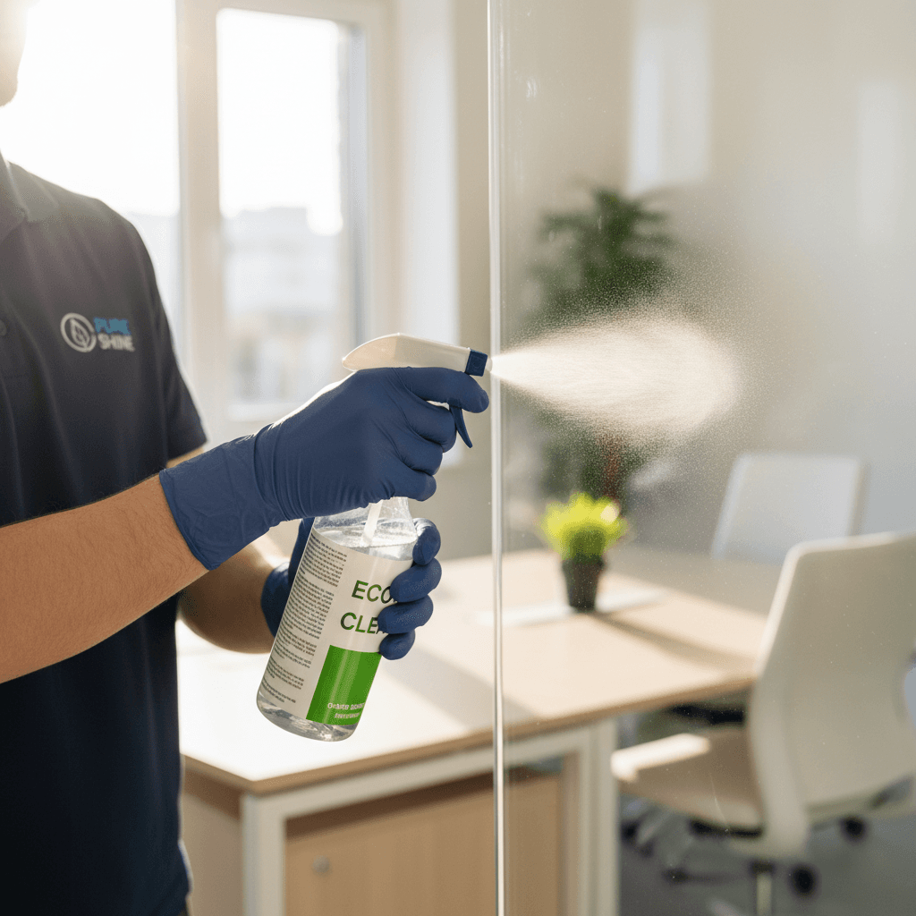 Eco-friendly cleaning product being sprayed on a kitchen counter